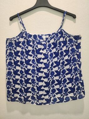 Old Navy Blue and White Floral Bird Print Spaghetti Strap Camisole